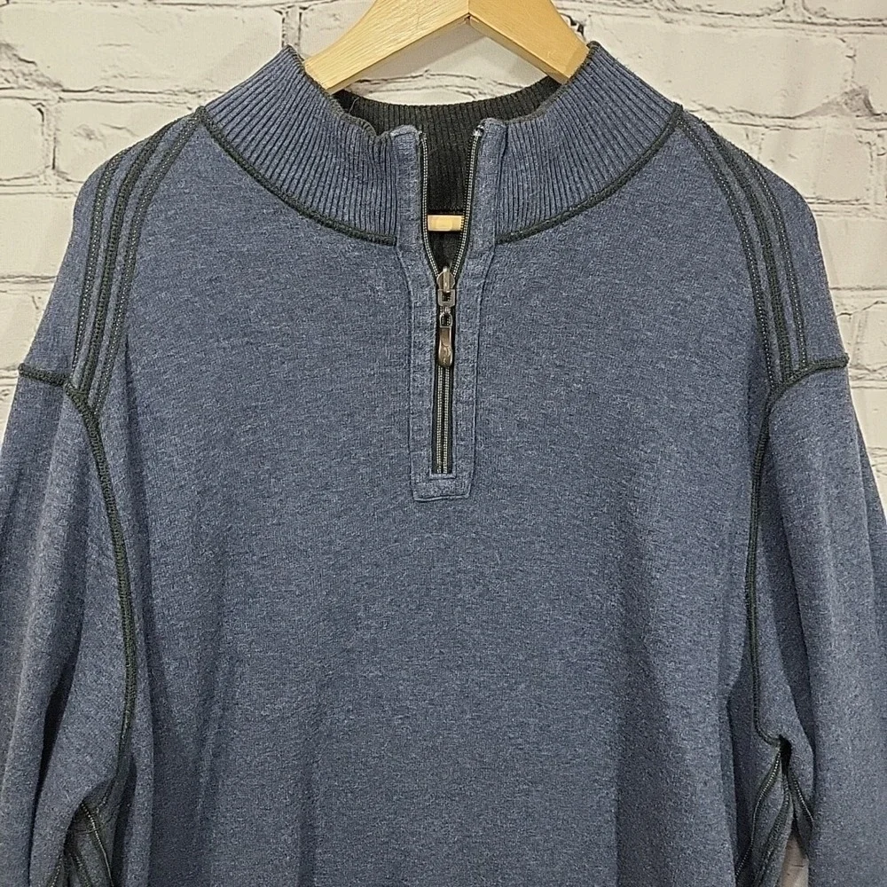 Tommy Bahama Sweater Mens Sz L Blue Gray Reversible Henley Pullover Measurements